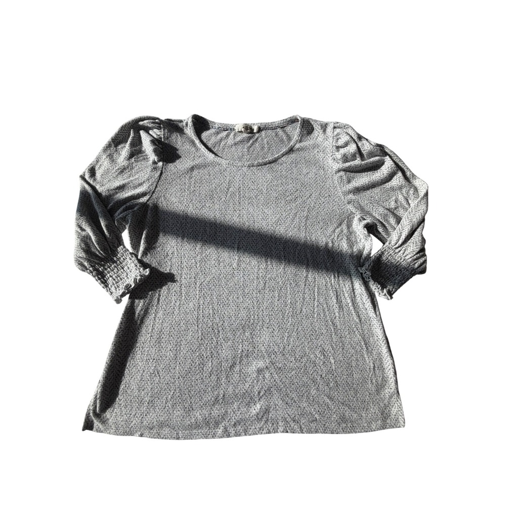 Peyton Promise Heather Gray Marled Knit Top Puff Sleeve Cozy‎ Casual Chic Blouse